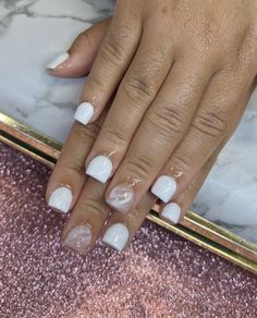 White Nails With Art Designs, Short Poly Gel Nail Designs, Nails For Back To School 6th Grade, Cute Back To School Nails For 4th Grade, Short Nails For Cheer, Pink And White Nails Short Square, Poly Gel Short Nails, Nails For 3rd Grade Short, Nail Ideas Back To School 6th Grade