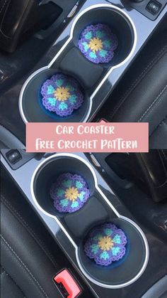 car coasters with free crochet pattern for the center console and steering wheel