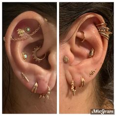 two pictures of different types of ear piercings