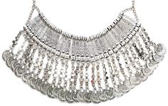 Antiqued Metal Coin Bib Necklace- Silver – KAY K COUTURE Metal Armor, Antique Metal, Free Spirited, Bib Necklace, Necklace Silver, Silver Necklaces, Statement Necklace, Coin, Couture