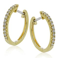 These classic hoop earrings¬¨¬®‚Äö√Ñ‚Ä†are perfect for any occasion and are set with sparkling diamonds. Total Carat Weight .25 Diamonds Width/Height 17.20mm Simon G Jewelry, Womens Bangles, Wedding Day Jewelry, Leaf Bracelet, Butterfly Pendant Necklace, Initial Pendant Necklace, Flower Pendant Necklace, Matching Rings, Womens Wedding Bands