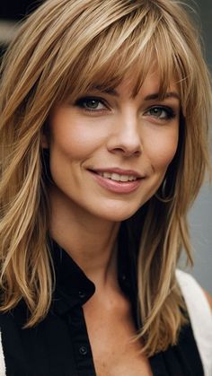 Chunky Bangs Medium Hair, Hairstyles For Thick Hair With Bangs, Haircuts For Medium Length Hair Bangs, Hair Styles For Women Over 50 Round Face, Mom Cut With Bangs, Best Hair Cuts For Oval Face Medium, Hair Styles With Fringe, Layers For Medium Length Hair With Bangs, Trendy Mom Haircut