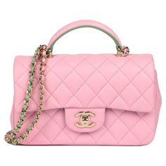 Chanel Pink & Green Quilted Lambskin Rectangular Mini Flap Bag with Top Handle CONDITION NOTES The exterior is exceptional condition with no signs of use. The interior is in exceptional condition with no signs of use. The hardware is in exceptional condition with no signs of use. The corners are in exceptional condition with no signs of use. Overall this item is in exceptional pre-owned condition. Please note the majority of the items we sell are pre-loved unless stated otherwise. Please look over our pictures and descriptions as they display the most detail of the product. Please make a note of the measurements. XUPES REFERENCE CB908 BRAND Chanel MODEL Rectangular Mini Flap Bag with Top Handle AGE 2022 GENDER Women's MATERIAL(S) Lambskin Leather COLOUR Pink BRAND COLOUR Pink, Green HARDWA Chanel Mini Flap Bag, Chanel Crossbody, Tas Bahu, Chanel Chain, Chanel Mini, Gold Chanel, Mini Top, Pink Chanel, Small Shoulder Bag