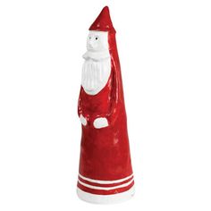 a red and white ceramic santa clause ornament