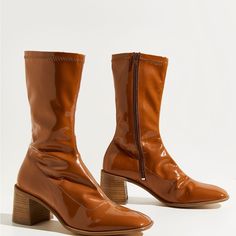 Brand New Miista Boots! Size 36 - Super Hard To Find! Heel Is 2.5 Inches Designed In London, Handcrafted In Portugal. Purchased From Free People :) Calf High Boots, Patent Boots, Snake Leather, Leather Heeled Boots, Orange Leather, Leather Booties, Shoes Heels Boots, High Boots, Over The Knee Boots