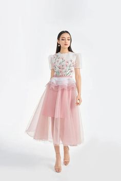 Amity Peplum Puffy Sleeved Organza Midi Dress | MEAN BLVD Organza Midi Dress, Gentle Feminine, Traditional Attires, Happy Clothes, Mean Blvd, Long Gown Dress, Floral Embroidery Patterns, Kids Gown, Embroidered Midi Dress