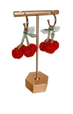 Our love for cherries is evident in this cute yet chic pair of earrings. Show your personality in these bold yet fun earrings as you had to family fun function or out on the town. . L: 2 inches Hoop Earrings Product color may vary slightly due to photographic lighting sources & or screen setting. Cherry Colored Earrings For Summer Party, Trendy Red Hoop Earrings For Party, Cherry Color Earrings For Summer Party, Red Small Hoop Earrings For Summer, Trendy Red Dangle Hoop Earrings, Trendy Handmade Cherry Colored Earrings, Trendy Red Nickel-free Hoop Earrings, Handmade Cute Cherry Earrings, Trendy Handmade Cherry Earrings