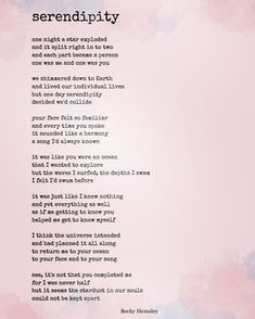 a poem written in black and white on pink watercolor paper with the words serenddrity