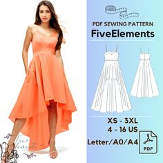 a woman in an orange dress with the text, sewing pattern five elements xs - 3