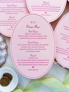 the menus are laid out on the table for guests to enjoy their meal together