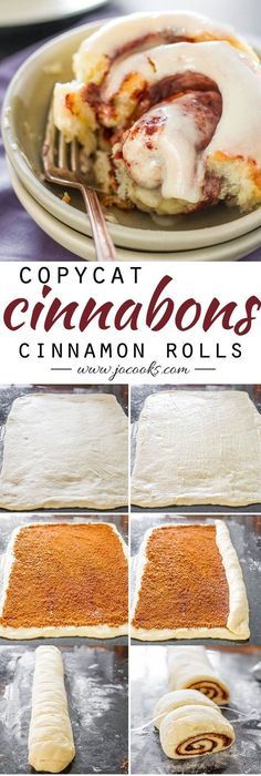 an image of cinnamon rolls being made on a pan with the words copycat cinnamon rolls