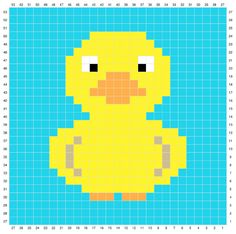 an image of a yellow duck pixellated in blue and white squares with numbers on it