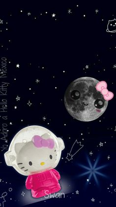 an image of hello kitty on the moon