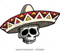 a skull wearing a sombrero on top of it's head in color