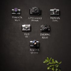 a blackboard with different types of cameras on it