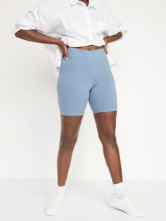 The biker shorts you love just got better! Now with a heavier-knit fabric and a thicker, more supportive waistband.  Elasticized high-rise waistband.  Soft-washed, medium-weight cotton jersey, with comfortable stretch.  Easy pull-on style.  @modelsiz Casual Stretch Biker Shorts With 5-inch Inseam, Mid-rise Athleisure Bottoms With Built-in Shorts, Basic Stretch Bottoms With Built-in Shorts, Casual Spring Leggings With Built-in Shorts, Sporty Bottoms With Built-in Shorts, Mid-rise, Sporty Mid-rise Bottoms With Built-in Shorts, Mid-rise Solid Shorts With Built-in Liner, Versatile Stretch Shorts For Loungewear, Casual Bottoms With Ribbed Waistband, Short Leg