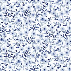 a blue and white floral pattern with leaves