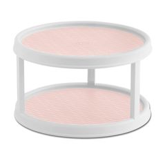 two tiered trays with pink and white designs on the sides, one is for serving