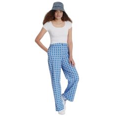 Wild Fable Blue Floral Check Wide Leg Pants Large 90s Y2k High Rise Women New With Label Nothing Broken Nothing Stained In Perfect Condition Y2k Blue Full-length Pants, Y2k Style Blue Full Length Pants, Y2k Style Full Length Blue Pants, Blue Full Length Y2k Pants, Blue Y2k Full-length Bottoms, Blue Y2k Full Length Bottoms, Y2k Straight Leg Blue Bottoms, Y2k Blue Straight Leg Bottoms, Blue Y2k Style Summer Pants