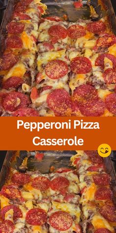 two pans filled with pepperoni pizza casserole on top of each other