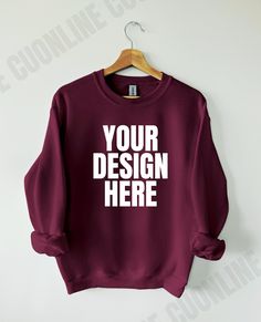 showcase your sweatshirt designs with our hanging Maroon gildan 18000 sweatshirt mockup. The perfect white flat lay hanging mockup to showcase your designs!   ✨Details✨ This is a digital download ONLY This image is for the Gildan 18000 Sweatshirt ✨Download Includes✨ 1 high-resolution JPG free of watermark and branding. ✨Notes✨ THIS IS A DIGITAL PRODUCT, NO physical item will be delivered Once the payment is cleared through Etsy you will receive an email with the download link. You can also download it from the Profile Purchases via Etsy. ✨Terms of Use ✨ THE FOLLOWING PERMISSIONS ARE HEREBY GRANTED TO THE LICENSEE: - You may place your graphic or logo onto the image. - You may crop or rotate the image as needed. - Personal and commercial use is permitted. THE FOLLOWING ACTIONS ARE STRICTLY Custom Print Long Sleeve Sweater For Streetwear, Custom Print Long Sleeve Cotton Sweater, Long Sleeve Cotton Sweater With Custom Print, Customizable Crew Neck Hoodie For Fall, Custom Print Crew Neck Hoodie For Fall, Crew Neck Hoodie With Custom Print For Fall, Customizable Long Sleeve Sweatshirt, Customizable Crew Neck Sweater For Fall, Customizable Long Sleeve Winter Sweatshirt