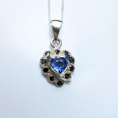 Purple Violet, Natural Tanzanite, Natural Blue Sapphire, Heart Pendant Necklace