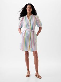 Linen-Cotton Puff Sleeve Mini Shirtdress | Gap Puff Sleeve Shirt, Short Puff Sleeve, Dress Shirt Sleeves, White Rainbow, Gap Dress, Mini Shirt Dress, Shirtdress, The Gap, Linen Blend