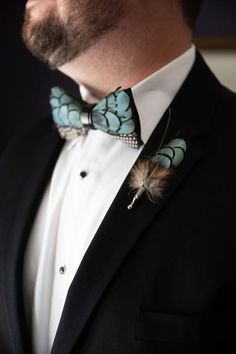 The Maverick- Feather Bow Tie – Jack and Miles Dapper Tuxedo With Ties For Groom, Dapper Wedding Tuxedo With Ties, Green Bow Tie For Black Tie Events, Dapper Bow For Groom, Dapper Tuxedo With Bow Tie For Wedding, Elegant Green Bow Tie For Black Tie Events, Dapper Wedding Tuxedo With Bow Tie, Tuxedo Style Wedding Bow Tie Accessories, Dapper Green Suit And Tie Accessories For Groom