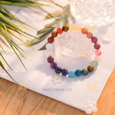 Listing is for 1 Chakra Bracelet, select from either 4mm bead size or 8mm bead size.  💎Bracelet Size: 1 size fits most. Elastic stretchy beaded bracelet. Fits most wrist size 5.5-7 inches.  💎Bead Size: 4mm or 8mm 💎Gemstones included in the 4mm Chakra Bracelet: amethyst, rose quartz, green aventurine, carnelian, red jasper, red garnet, tigers eye, lapis lazuli, sodalite, clear quartz, smoky quartz, howlite, black obsidian, rainbow hematite, turquoise howlite, sea sediment jasper, red tigers ey Symbolic Natural Stone Beaded Bracelets With Round Beads, Symbolic Beaded Bracelets With Natural Round Beads, Symbolic Beaded Bracelets With Natural Stones, Symbolic Natural Stone Beaded Bracelets, Symbolic Healing Bracelets With Round Beads, Symbolic Multicolor Round Beads Bracelets, Symbolic Multicolor Round Beads Bracelet, Symbolic Multicolor Beaded Bracelets With Round Beads, Symbolic Friendship Bracelets With Round Beads