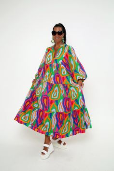 Women's Printed long Sleeve V Neck Colorful Maxi Dress Casual Viscose Dress Kaftan Dress Caftan dress Colorful one size unique dress Fits sized US6 to US16 Model Size : Height : 5'7" Weight : 140 lbs Multicolor Flowy V-neck Maxi Dress, Vibrant Green Dress For Vacation, Vibrant Green Vacation Dress, Long Sleeve Multicolor Print Dress For Beach, Long Sleeve Multicolor Print Beach Dress, Multicolor Floral Print Maxi Dress For Festival, Colorful Long Sleeve Vacation Dress, Festival Multicolor Floral Print Maxi Dress, Vibrant Multicolor V-neck Midi Dress