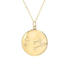 "The Zodiac Constellation Collection is the perfect personalized touch to any gift recipient! This unique pendant is composed of 14K solid gold set with GVS1 quality round brilliant cut diamonds exemplifying the stars that make up the zodiac's constellation and has the specific astrological horoscope name engraved on the backside. This piece is beautifully complemented by a durable 14K solid gold adjustable chain. This design is also available to be purchased as a charm alone without the chain. Celestial Zodiac Sign 14k Gold Necklaces, 14k Gold Celestial Zodiac Necklaces, Celestial Zodiac Sign Gold-plated Jewelry, Gold-plated Celestial Zodiac Jewelry, Celestial Gold-plated Zodiac Jewelry, 14k Gold Celestial Zodiac Jewelry, Celestial White Gold Zodiac Sign Necklace, White Gold Celestial Zodiac Necklace, Virgo Pendant