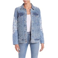 New / Nwt Avec Les Filles Patchwork Denim Combo Trucker Jacket New With Tags Size: Large Women’s Color: Light Blue/Indigo Floral - Avec Les Filles For Nordstrom - Sold Out Online - 100% Cotton - Button Front - Collar - Two Front Button Pockets - Two Side Slant Pockets - Patchwork - Approx 22" From Armpit To Armpit - Approx 26" From Shoulder To Hem Same Day / Next Day Shipping Available Always Open To Reasonable Offers Ruffled Denim Jacket, Patchwork Denim Jacket, Bohemian Jackets, Indigo Floral, Black Jean Jacket, Boho Denim, Distressed Jean Jacket, Anthropologie Jeans, White Denim Jacket