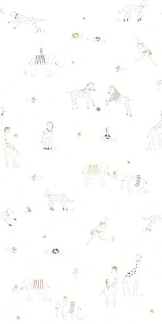 a white wallpaper with animals and stars on it