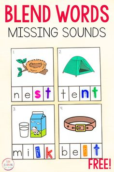 blend words missing sounds worksheet for kids to practice their sight recognition and spelling