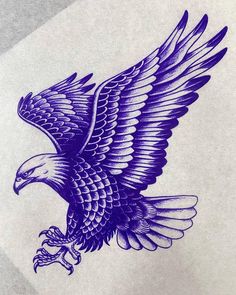 an eagle is shown in blue ink on white paper