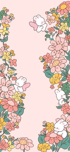 the letter u is made up of flowers and bunny's ears on pink background