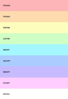 the color chart for different types of colors in each section, including pink, blue, yellow and green