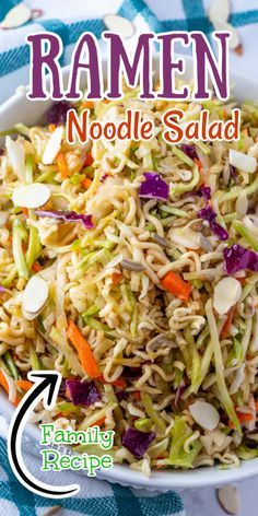 ramen noodle salad in a white bowl