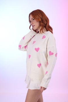 These sweaters, which are produced from 100% cotton with long sleeves with heart patterns, are one of the pieces that save life from the tour that can accomplish every moment. Capture comfort with these sweaters.Machine wash and dry hang. Cotton Long Sleeve Sweater With Heart Print, Cotton Heart Print Sweater For Fall, Casual Spring Sweater With Heart Graphic, Spring Sweater With Heart Print, White Heart-shaped Sweater For Spring, Heart-shaped Cotton Winter Top, Cotton Heart-shaped Top For Winter, White Long Sleeve Tops With Heart Print, White Long Sleeve Top With Heart Print