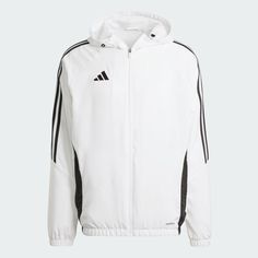 White Adidas Logo Functional Track Jacket, White Adidas Functional Track Jacket, White Functional Adidas Track Jacket, White Moisture-wicking Track Jacket For Streetwear, Sporty White Windbreaker For Sports Season, White Adidas Athleisure Outerwear, Adidas Track Jacket For Training, Adidas Sportswear Track Jacket For Training, White Sports Windbreaker