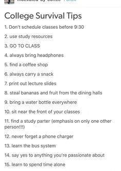 the college survival checklist is shown in this screenshot