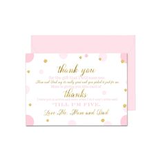 a pink and gold polka dot thank card with the words, thank you for all that you