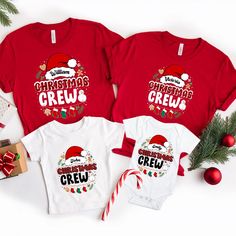 Custom Christmas Crew Family Matching T-shirts – Giftbi Christmas Tee Shirts For Family, Xmas Party Outfits, Holiday Family Gifts, Matching Christmas Shirts, Name Christmas, Couple Shirt, Family Christmas Pajamas, Group Shirts, Xmas Shirts