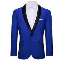 Men's Top Black Shawl Lapel Royal Blue Suit Formal Blazer Winter Blue Tuxedo With Notch Lapel, Elegant Blue Tuxedo For Winter, Blue Tuxedo With Lapel Collar For Formal Occasions, Blue Tuxedo For Winter Events, Tailored Blue Tuxedo With Lapel Collar, Blue Tuxedo For Semi-formal Winter Occasions, Blue Semi-formal Tuxedo For Winter, Blue Semi-formal Winter Tuxedo, Blue Formal Tuxedo Outerwear