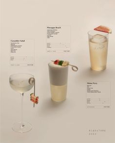 three different types of cocktails are shown in this advertiser's advertisement