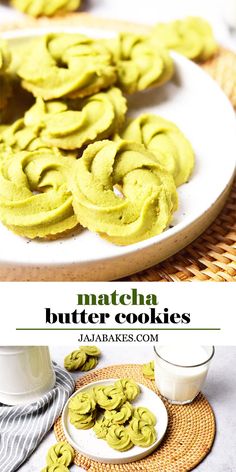 matcha butter cookies on a white plate