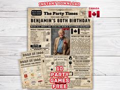 an old newspaper with the canadian party times on it and two games free to play