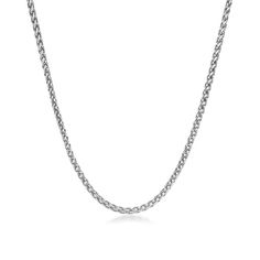 Wrap your neck in chic style and smart texture with this slim solid stainless steel wheat chain necklace for men. Crafted in stainless steel This 3.0mm-wide wheat chain is an anytime accessory you'll love to style. Wear it alone as a statement piece or layered with your other favorite necklaces. This 24.0-inch necklace secures with a lobster claw clasp. Stainless Steel Wheat Chain Necklace, Elegant Stainless Steel Wheat Chain Necklace, Chain Necklace For Men, Necklace Clasps, Necklace Chain Lengths, Necklace For Men, Steel Metal, Necklace Designs, Men Necklace