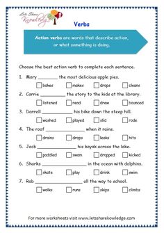 the worksheet for reading verbs