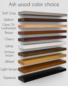 an assortment of wood color choices for different types of cabinets and drawers, with the words ashwood color choice above them